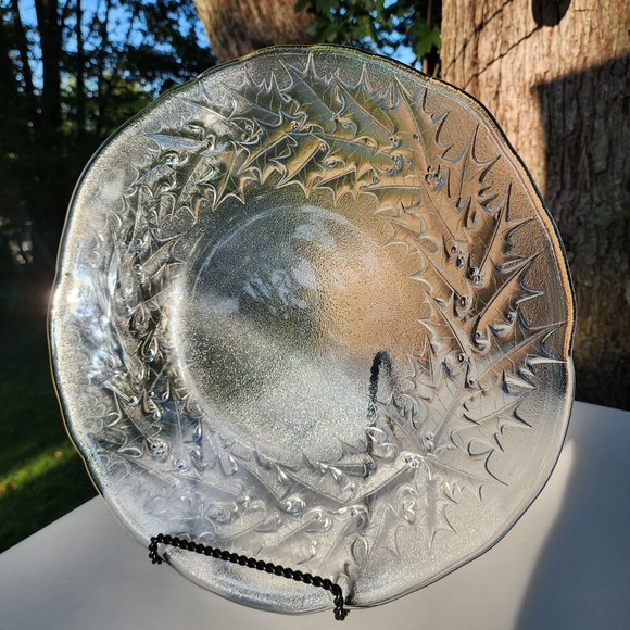 Vintage Mikasa Crystal Hostess Platter Holly Design 14" Round Serving Tray Japan - Picture 1 of 11